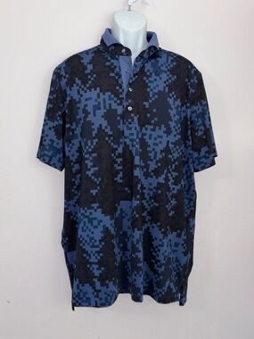 GREYSON Blue Fir Tree Pattern Poly-Spandex Performance Polo Shirt Size XL